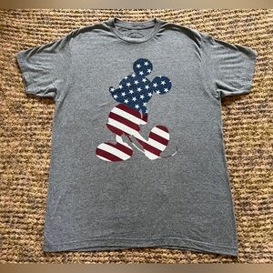 Disney, Mickey Mouse, Patriotic, Red/White/Blue Logo, Gray T-shirt, Mens Large